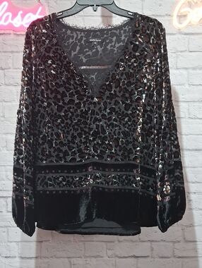 Nanette Lepore Black Velvet Leopard-Print Tunic with Lace V-Neck